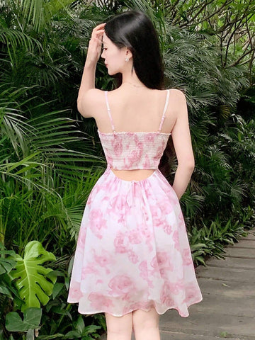 DAZY Women's Fashionable French Flower Printed Cami Dress