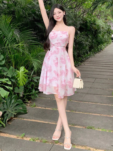 DAZY Women's Fashionable French Flower Printed Cami Dress
