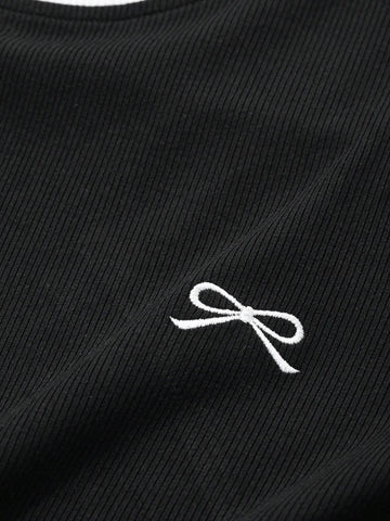 DAZY Women's Fitted Embroidery Bow Decor Short Sleeve Short Dress