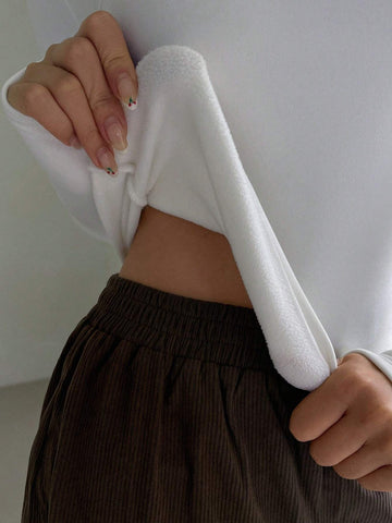 DAZY Women's Fleece-Lined Fitted Bowknot Decorated T-Shirt