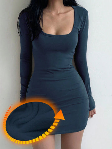 DAZY Women's Fleece-Lined High Neck Bodycon Dress