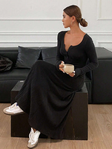 DAZY Women's Fleece Lined Long Sleeve Dress