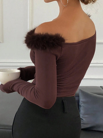 DAZY Women's Fleece Lined Patchwork Hem Long Sleeve Casual T-Shirt