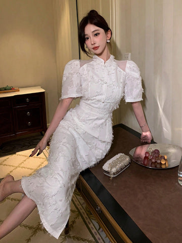 DAZY Women's Floral Cutout Puff Sleeve Dress
