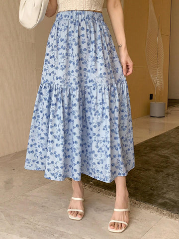 DAZY Women's Floral Print Skirt With Lotus Leaf Hem