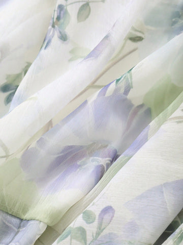 DAZY Women's Floral Print Tie-Up Midi Dress