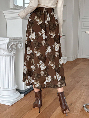 DAZY Women's Floral Print Wrap Lace-Up Skirt