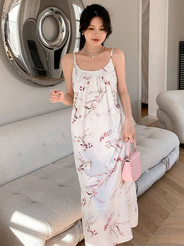 DAZY Women's Floral Printed Pleated Cami Dress, Suitable For Summer