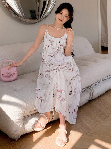 DAZY Women's Floral Printed Pleated Cami Dress, Suitable For Summer