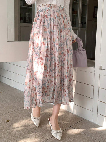 DAZY Women's Floral Printed Pleated Skirt