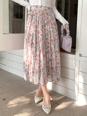 DAZY Women's Floral Printed Pleated Skirt