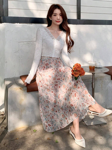 DAZY Women's Floral Printed Pleated Skirt