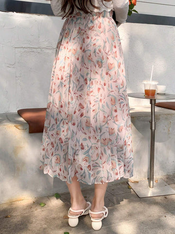 DAZY Women's Floral Printed Pleated Skirt