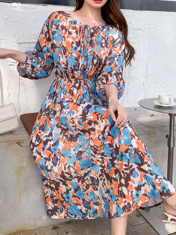 DAZY Women's Floral Tie Dye Print Surplice Waist Belted Dress