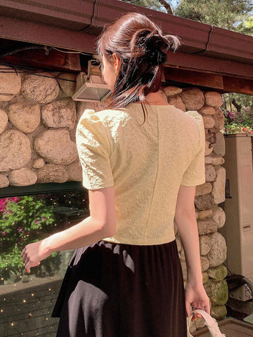 DAZY Women's Front Button Square Neck Plain Short Sleeve Elegant Shirt