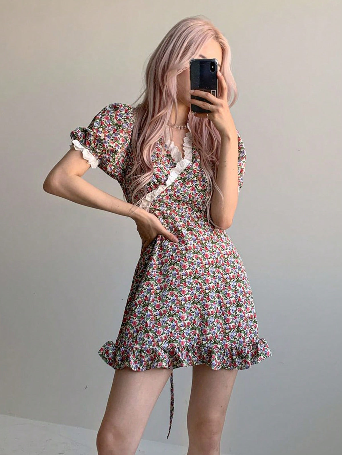 DAZY Women's Full Body Printed Puff Sleeve Dress