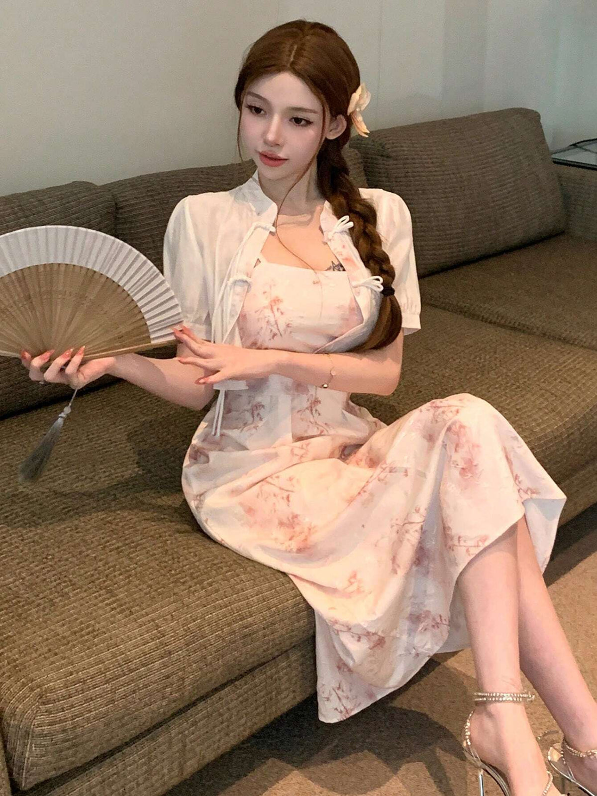 DAZY Women's Full Print Splicing Short Sleeve Two-Piece Set