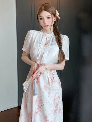 DAZY Women's Full Print Splicing Short Sleeve Two-Piece Set