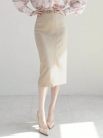 DAZY Women's Knee Length Mid-Rise Workwear Skirt