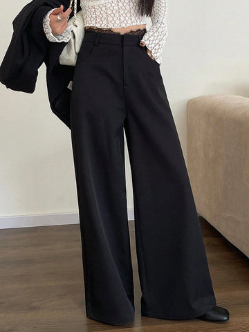 DAZY Women's Lace Patchwork Casual Wide Leg Pants Suit Trousers