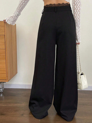 DAZY Women's Lace Patchwork Casual Wide Leg Pants Suit Trousers