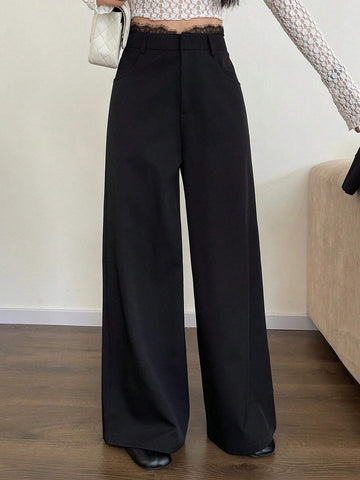 DAZY Women's Lace Patchwork Casual Wide Leg Pants Suit Trousers