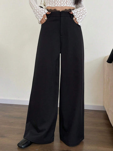 DAZY Women's Lace Patchwork Casual Wide Leg Pants Suit Trousers