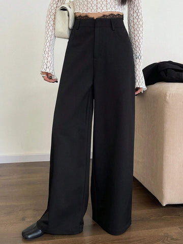 DAZY Women's Lace Patchwork Casual Wide Leg Pants Suit Trousers