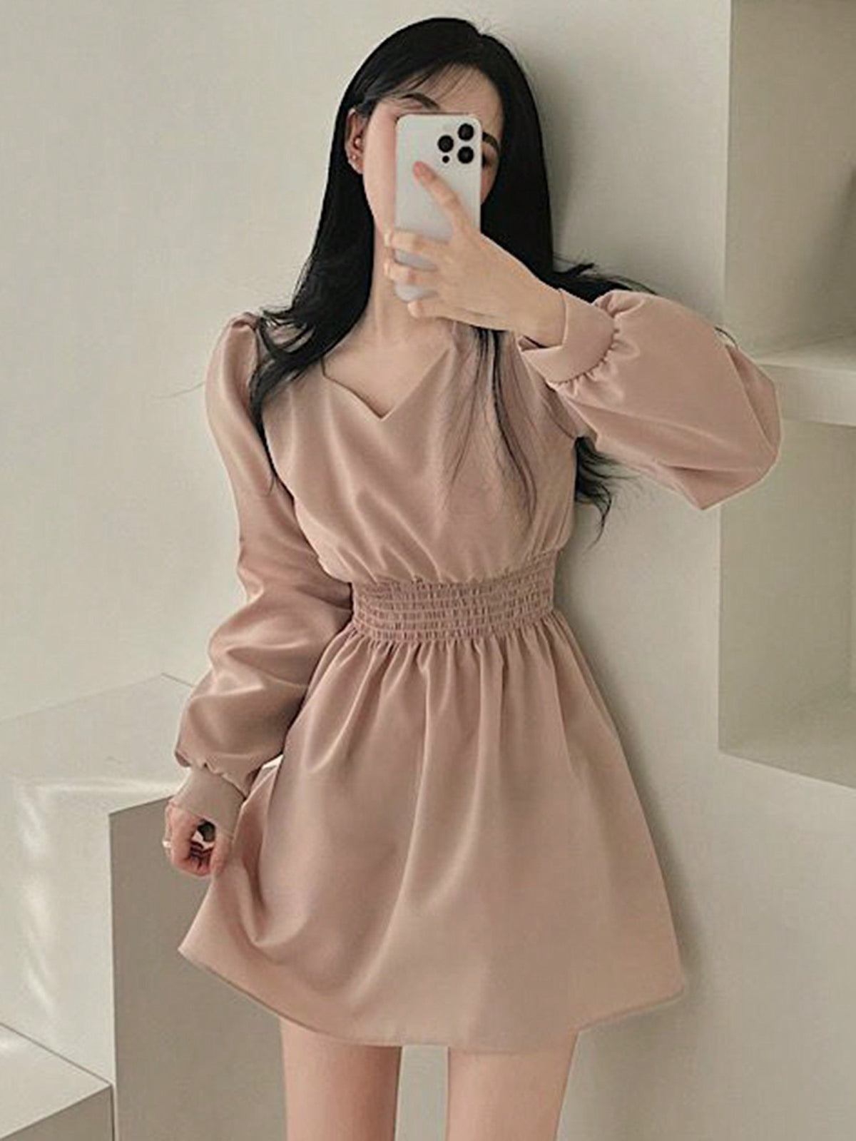 DAZY Women's Lantern Sleeve Waist Tie Dress