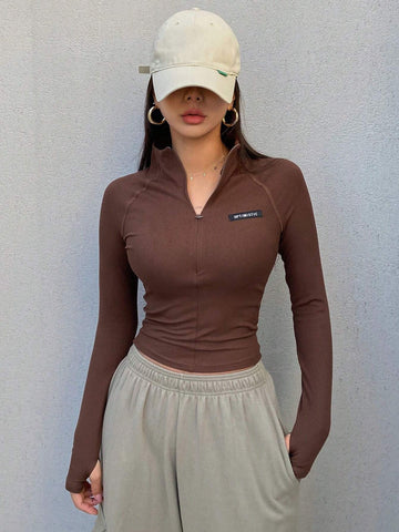 Women's Letter Patched Raglan Long Sleeve T-Shirt