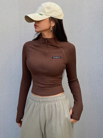 Women's Letter Patched Raglan Long Sleeve T-Shirt