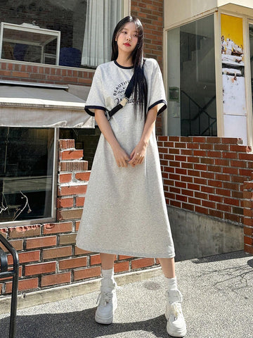 DAZY Women's Letters Printed Drop Shoulder Loose Dress
