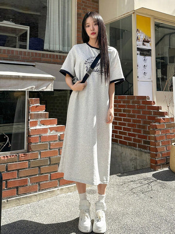 DAZY Women's Letters Printed Drop Shoulder Loose Dress