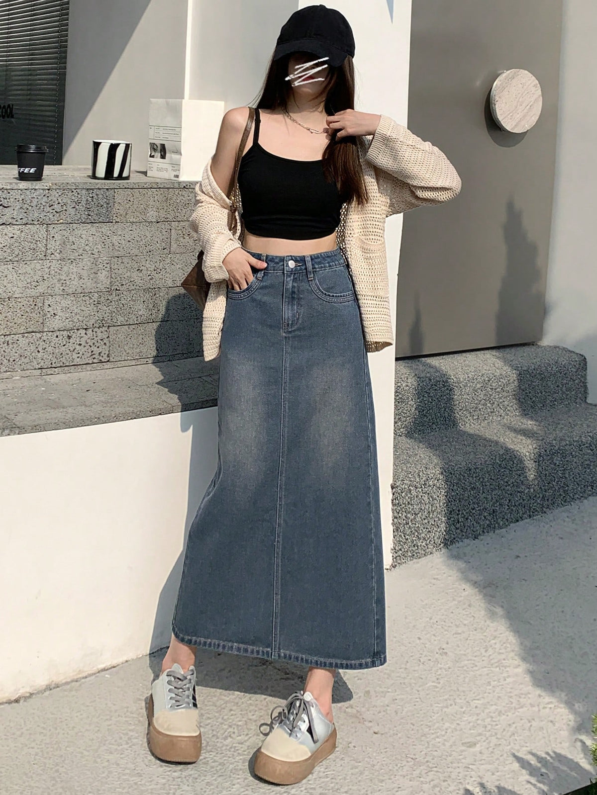 DAZY Women's Long Denim A-Line Skirt