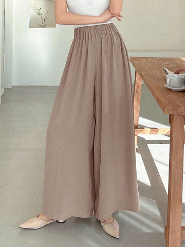 DAZY Women's Long Loose Wide-Leg Pants With Textured Elastic Waistband