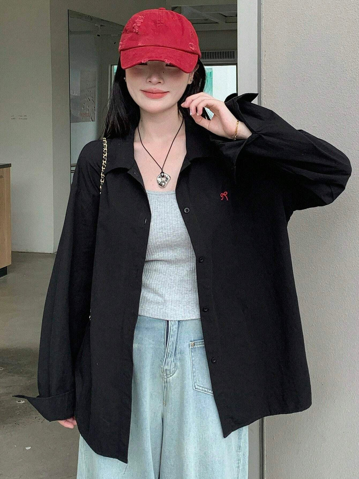 DAZY Women's Long Sleeve Bow Tie Puff Sleeve Blouse