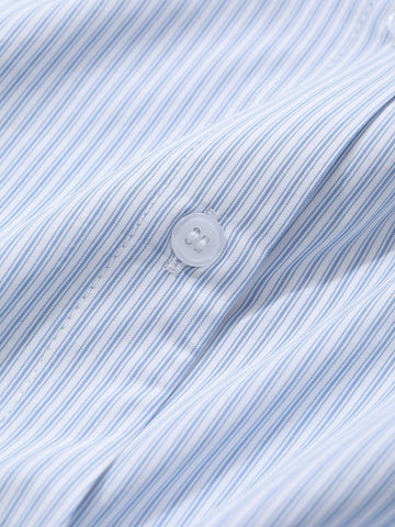 DAZY Women's Loose Asymmetrical Tie-Up Striped Long Sleeve Blouse With Collar