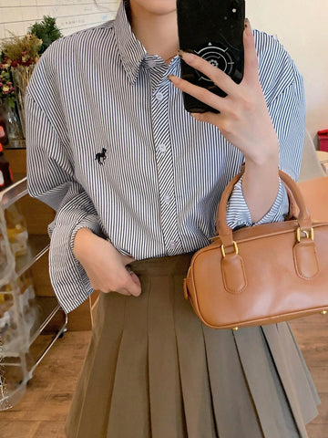 DAZY Women's Loose Casual Striped Shirt,