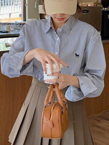 DAZY Women's Loose Casual Striped Shirt,