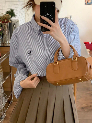 DAZY Women's Loose Casual Striped Shirt,