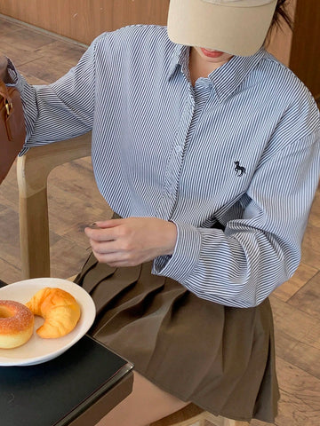 DAZY Women's Loose Casual Striped Shirt,