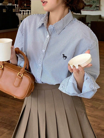 DAZY Women's Loose Casual Striped Shirt,