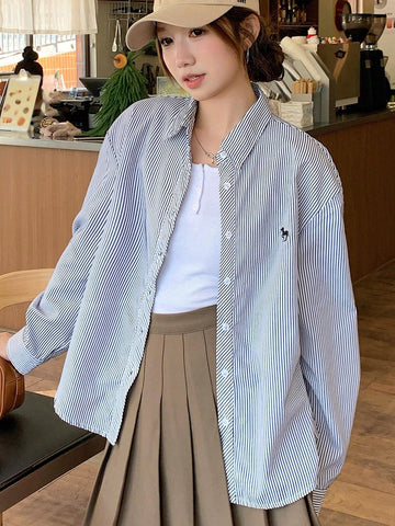 DAZY Women's Loose Casual Striped Shirt,