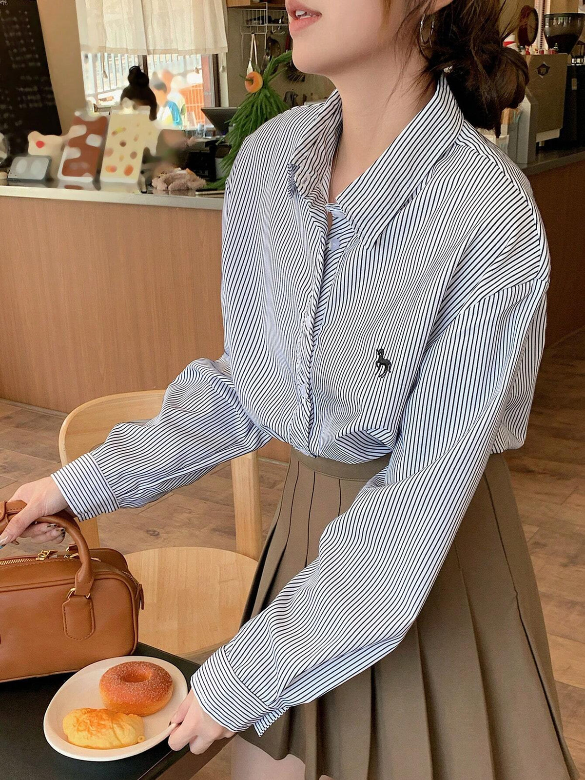 DAZY Women's Loose Casual Striped Shirt,