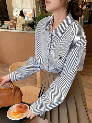 DAZY Women's Loose Casual Striped Shirt,