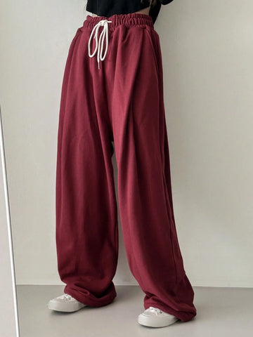 DAZY Women's Loose Elastic Waistband Street Style Sweatpants With Tie