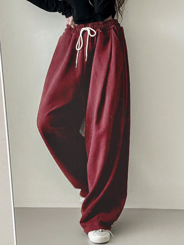 DAZY Women's Loose Elastic Waistband Street Style Sweatpants With Tie