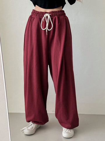 DAZY Women's Loose Elastic Waistband Street Style Sweatpants With Tie