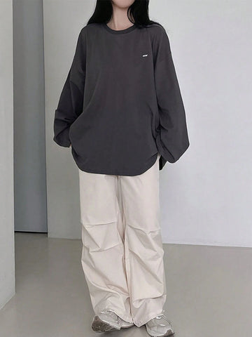 DAZY Women's Loose Fit Drop Shoulder Tee With Slogan Print