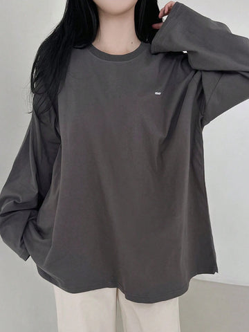 DAZY Women's Loose Fit Drop Shoulder Tee With Slogan Print